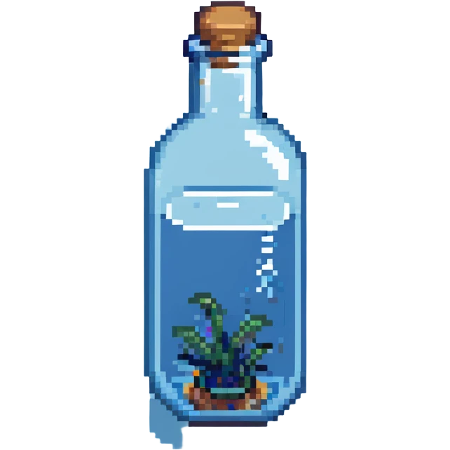 blue ticket inside a glass bottle floating on water emoji