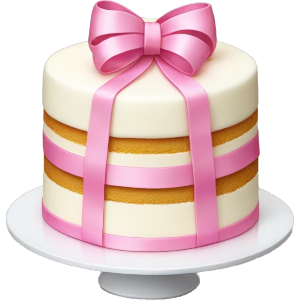 white cake with 3 " floors " and pink ribbons emoji