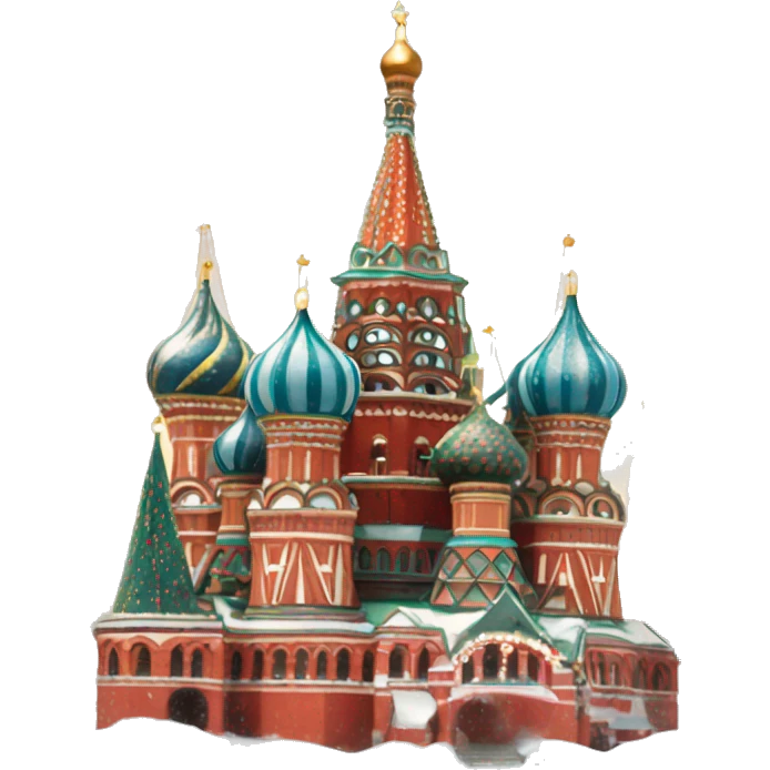 Red square in Moscow with snow flakes and Christmas tree emoji