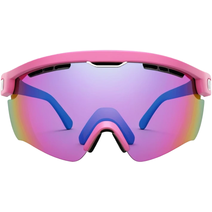 sporty pink shield visor sunglasses with robust thick frame, athletic design for cyclists, substantial build, one-piece lens with anti-glare coating emoji