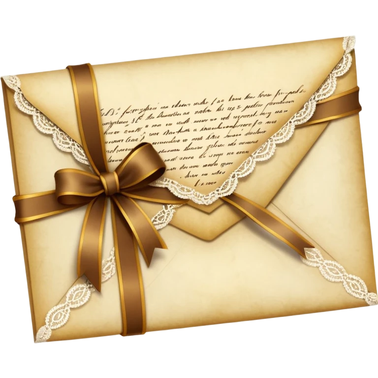Lace-trimmed Letter
A delicate handwritten letter on ivory parchment, tied with a golden silk ribbon and edged in fine vintage lace — the ink a warm shade of brown, slightly smudged from emotion. emoji