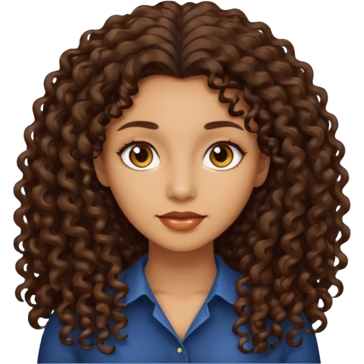 Woman light brown skin long dark curly hair emoji