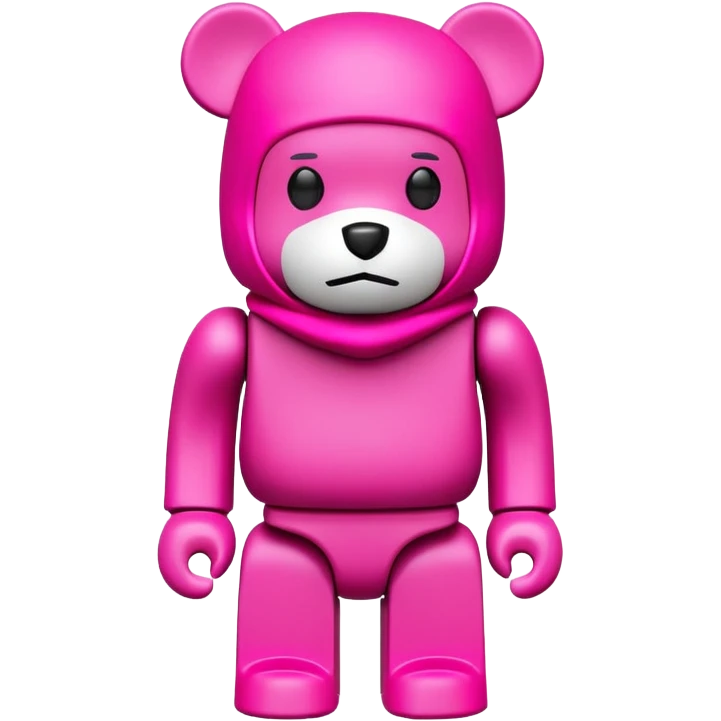 bearbrick toy figure wearing a bright pink balaclava, blocky bear collectible toy emoji