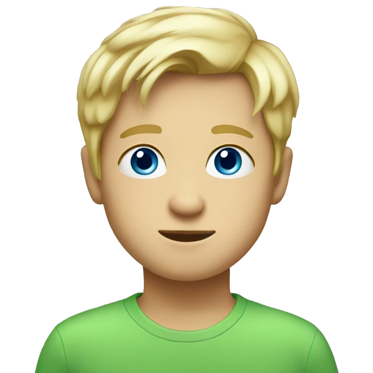 BLONDE, BLUE EYES BOY WITH A LIGHT GREEN T SHIRT  emoji