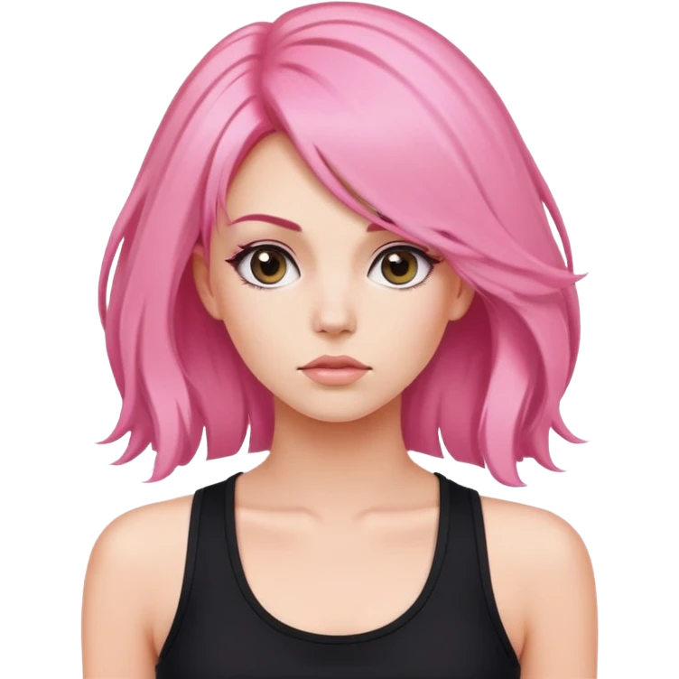 woman with pink blow out hair in a black tank top emoji