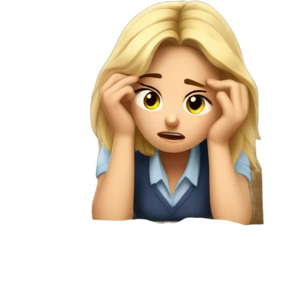 tired blond girl student struggling with final exam and assignments emoji