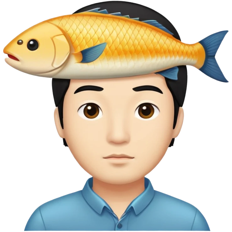 Fish on black haired Asian man’s forehead emoji