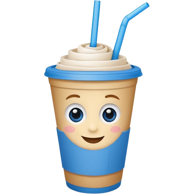 drink in a paper cup and straw, the cup has eyes and mouth emoji