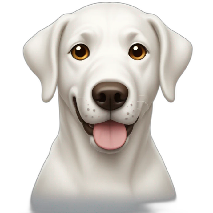 big white dog with one brown year and a brown spot in the left eye emoji