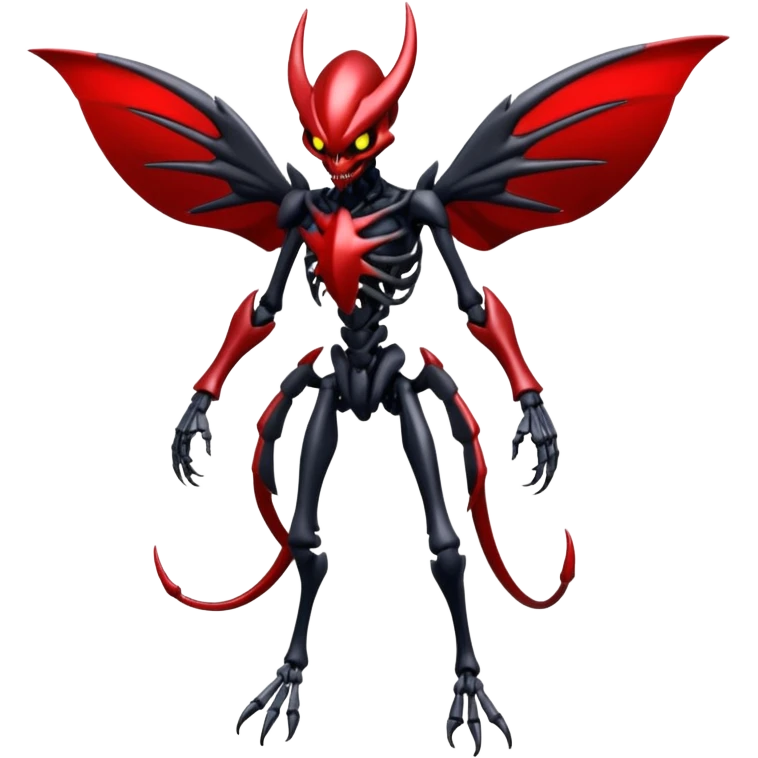 Futuristic skeletal shiny glossy edgy dark shady shadowy evil Scizor-Bisharp-Darkrai-Fakémon-hybrid-creature (full body) with white rib cage  emoji
