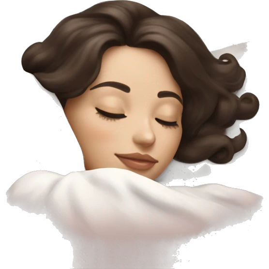 pretty brunette girl sleeping with cream coloured eye mask soft textures and ethereal glow emoji
