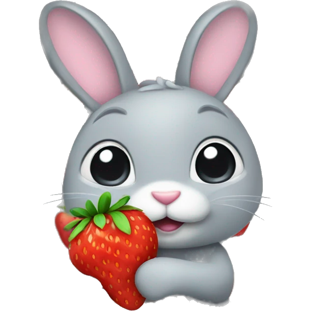 a grey Bunny holding a strawberry emoji