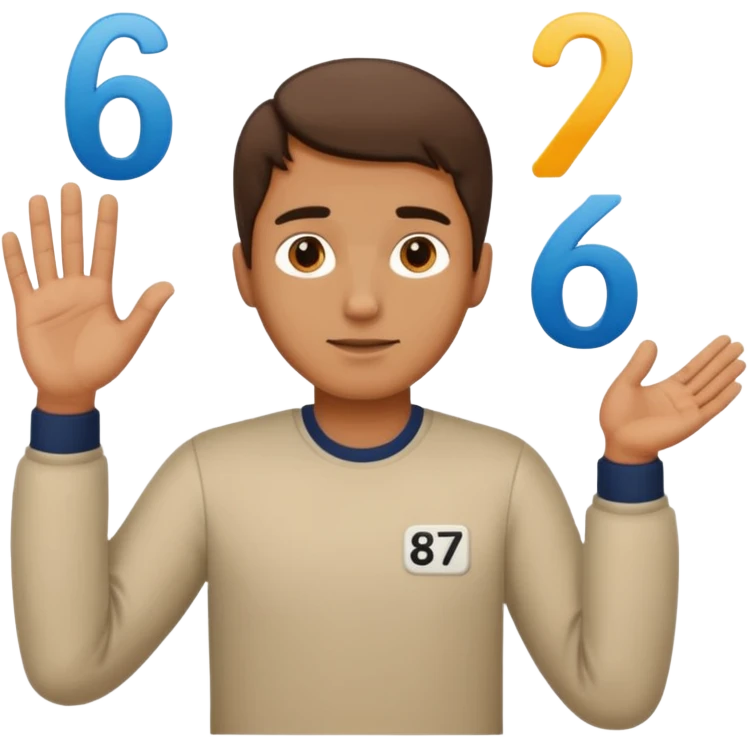 Make a man putting a hand by his sides and a 6 and a 7 beside his head emoji