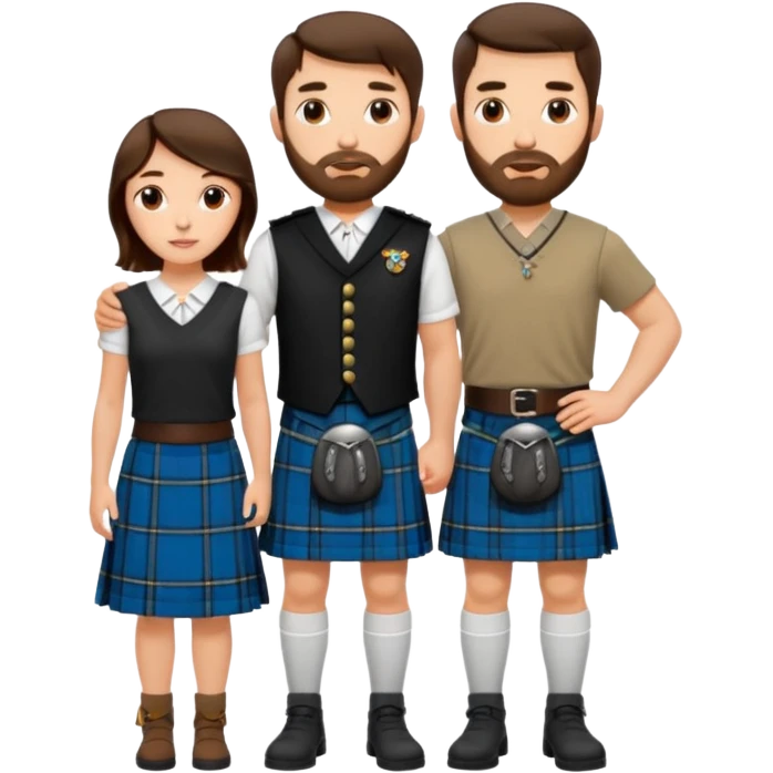 scottish man with stubble in kilt with brunette wife emoji