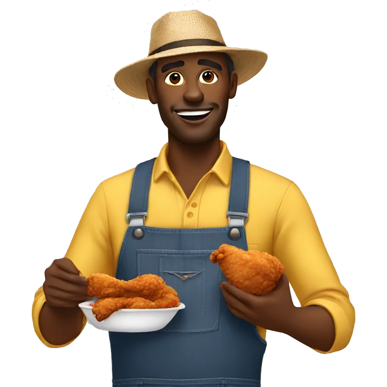 Black farmer eating fried chicken emoji