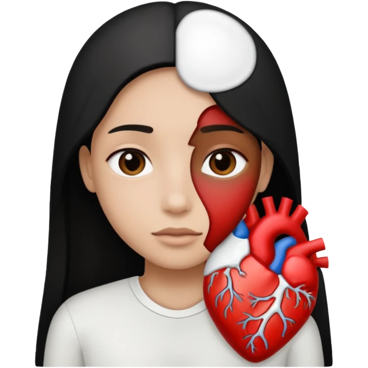 Half of his heart is black and the other half is white. emoji