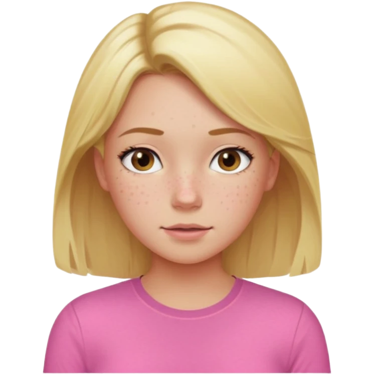 Girl with blond hair a bit of fresckles and a pink thight shirt emoji