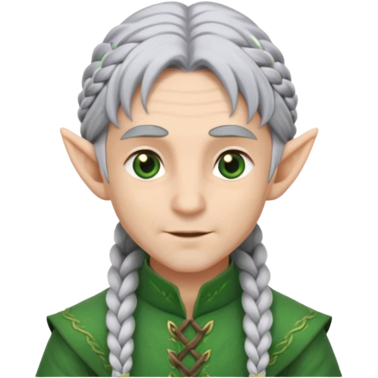 braid silver hair man elf, green cloth emoji