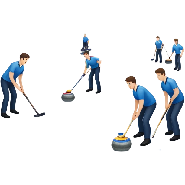 An icon showing a curling match on an indoor ice stadium, with a polished curling stone gliding toward the target and players sweeping. Spectators watch from stands, and flags hang above the rink. Transparent background highlights strategy and focus in the sport of curling. emoji