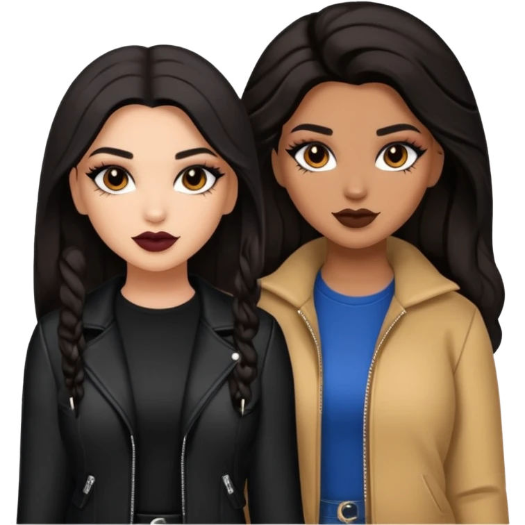 Boujy baddie best friends, trendy heavy makeup both dark hair one light skinned and one caramel skin  emoji