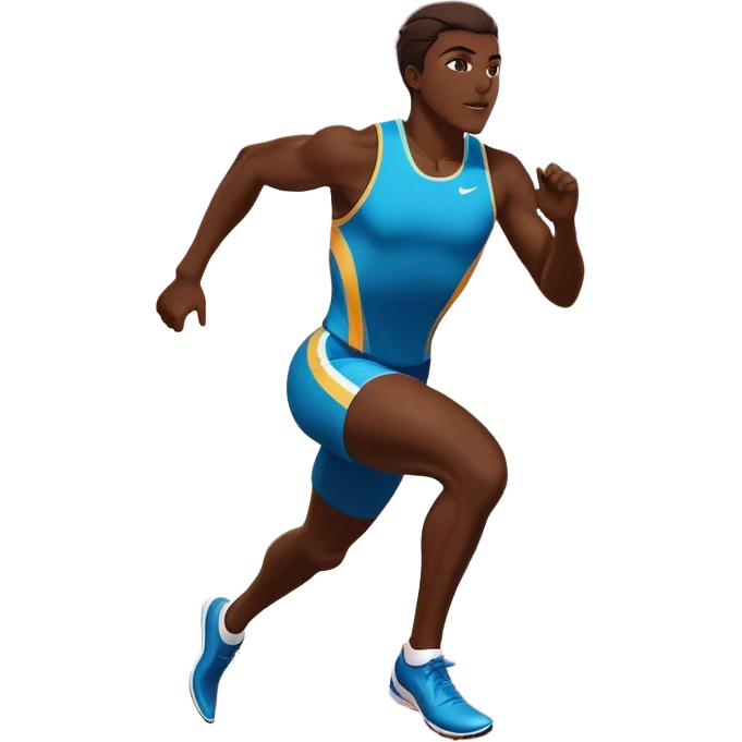 An icon featuring an athlete sprinting on a track, with powerful strides and determination. The background showcases a vibrant stadium with cheering fans, bright lights, and a clear sky. The athlete's motion is dynamic, emphasizing speed and competition. emoji