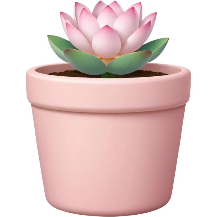 Short, cylindrical ceramic flower pot in pastel pink, containing a lotus flower plant. emoji