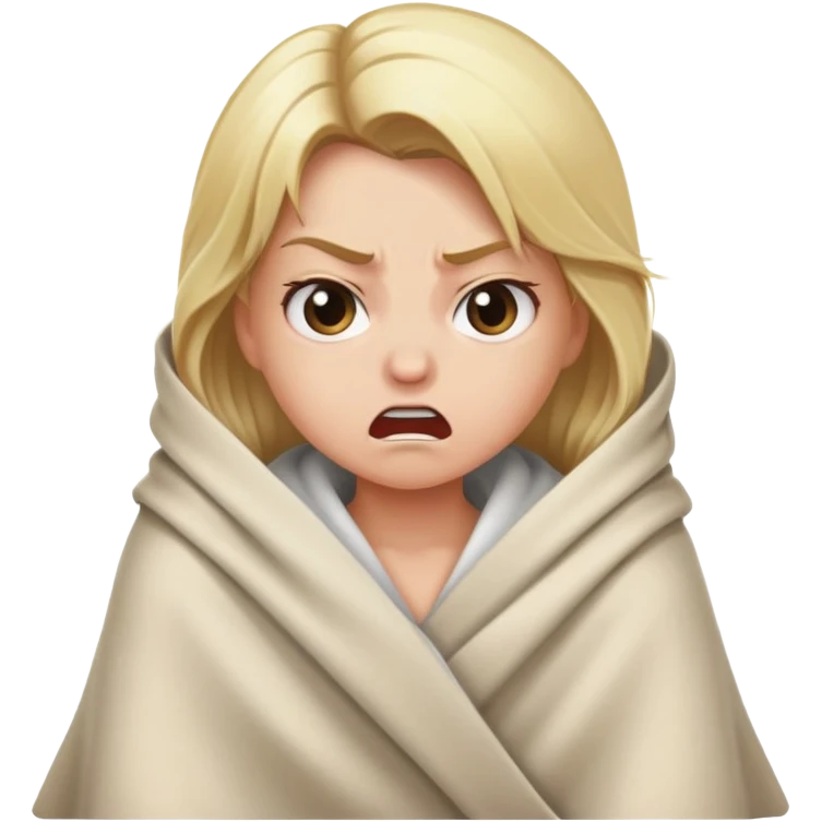 Girl wrapped in blanket angry blonde hair emoji