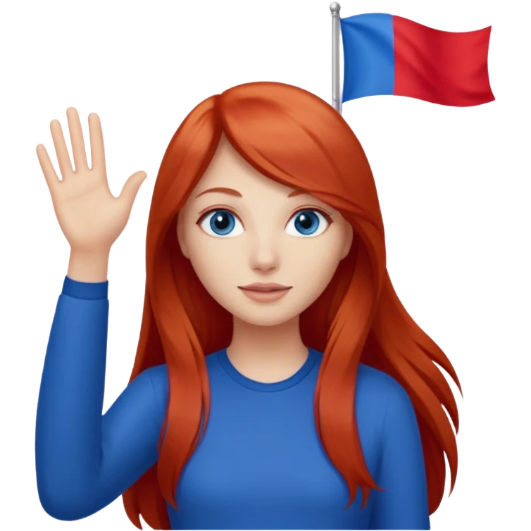 red head blue eyes straight long hair waving red flag emoji
