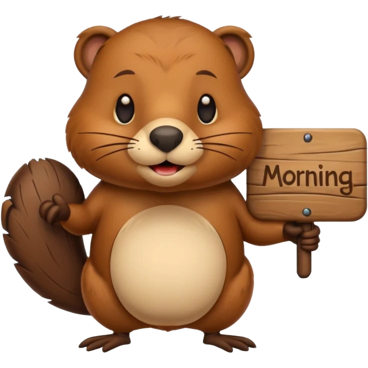 Beaver holding good morning sign emoji