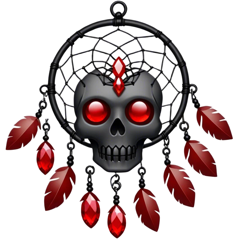 Blood-red, bloody, obsidian-black, edgy, dream catcher, red gemstones, black wires, black threads, big skull in the middle emoji