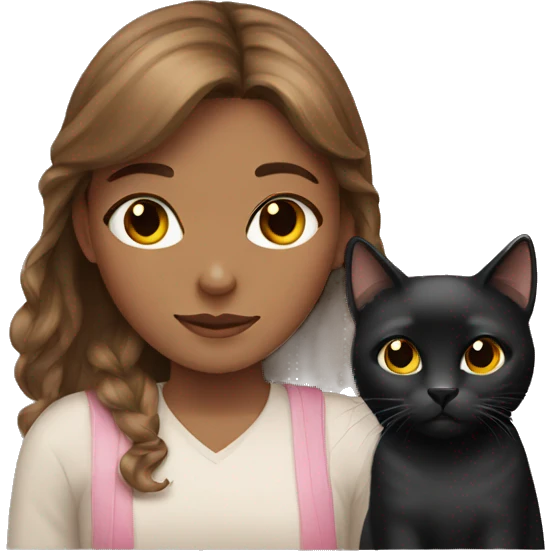 Brown haired girl with a black cat  emoji