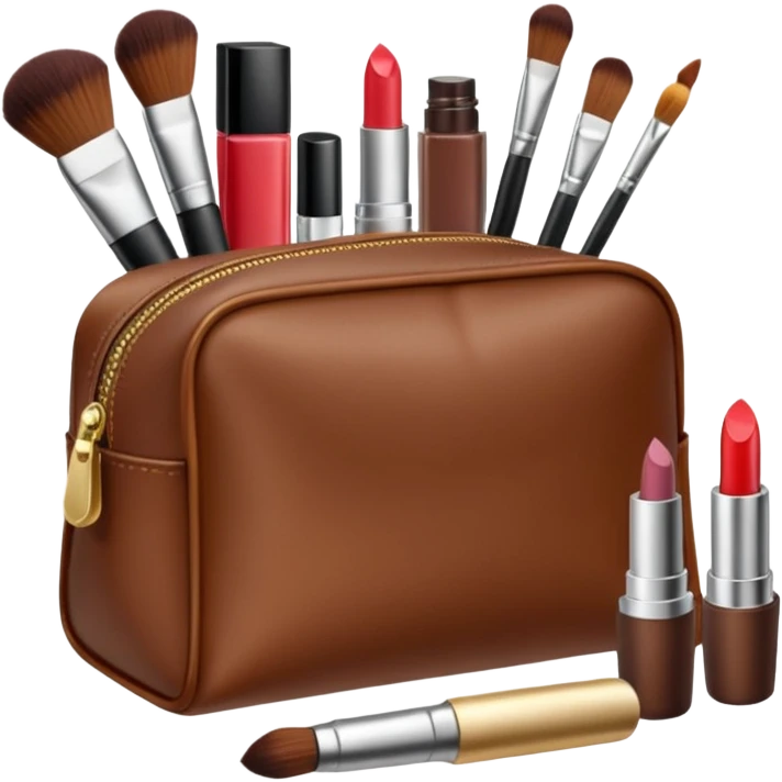 Brown Cosmetic Bag with cosmetics emoji