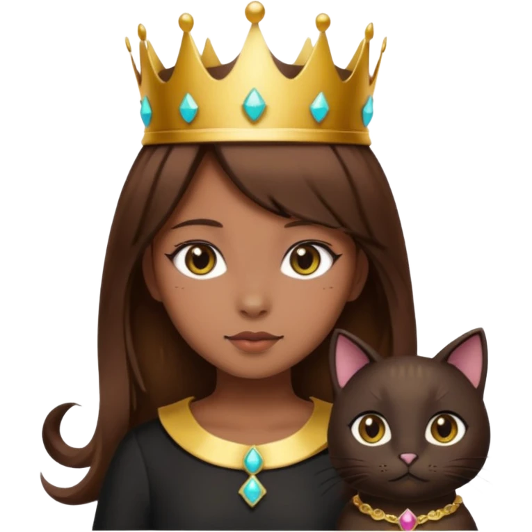  black cat kawaii brown hair girl with crown emoji