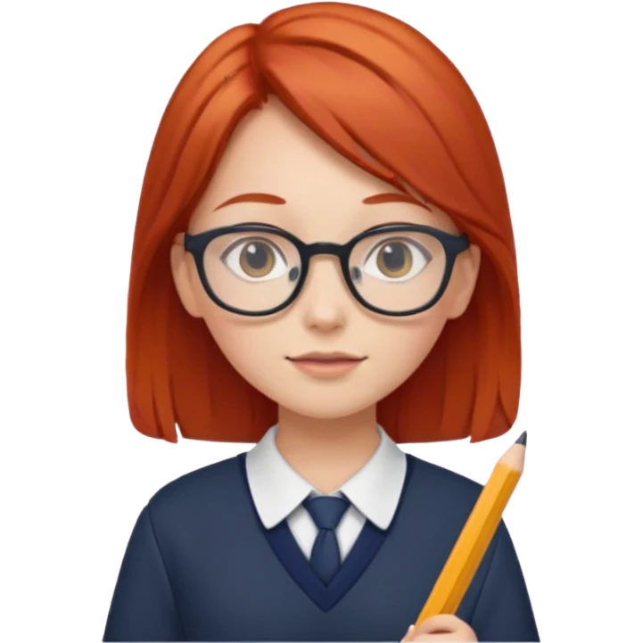 red hair girl kid with glasses → holding a pencil with school uniform emoji