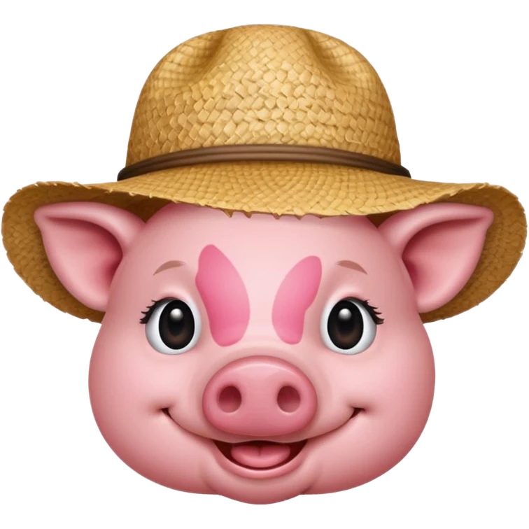 Farmer Pig – pink pig wearing straw hat and smiling emoji