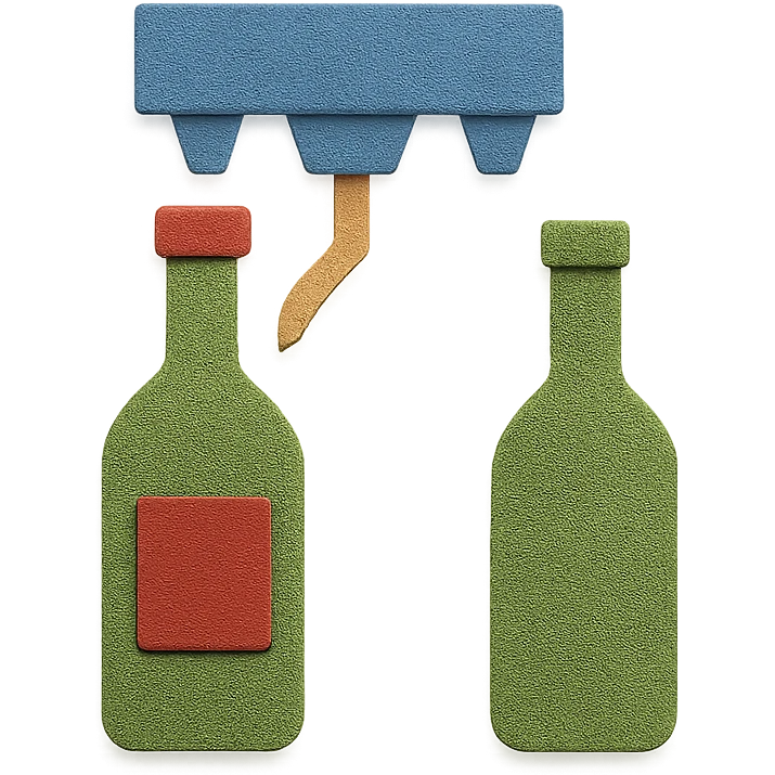 icon representing the 'bottling' step in wine making process, paper craft style emoji