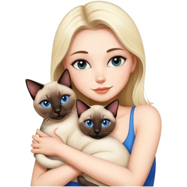 A beautiful and sexy white girl hugs a Siamese cat tightly emoji