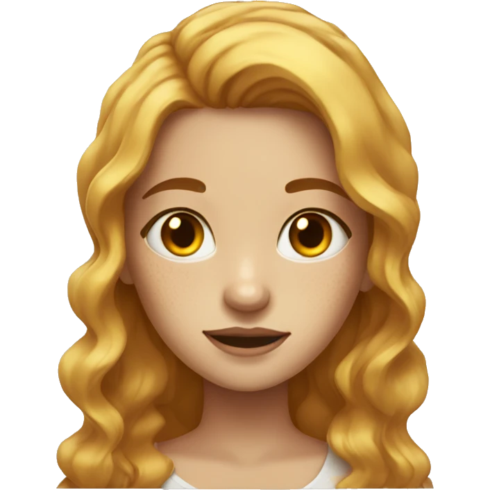 Girl with some freckles and honey colored hair with wavy hair and pale emoji