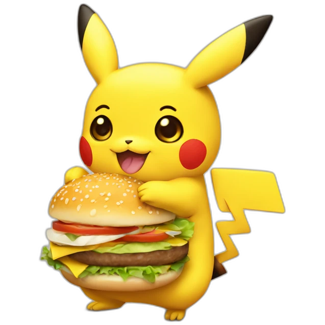 picachu with a hamburger emoji