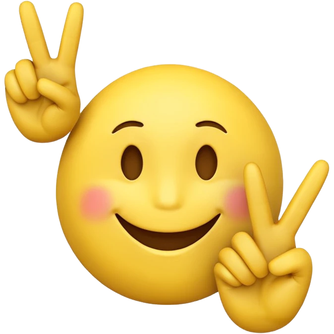 Create a 3d emoji of smiley with fingers showing peace sign. Background is white emoji
