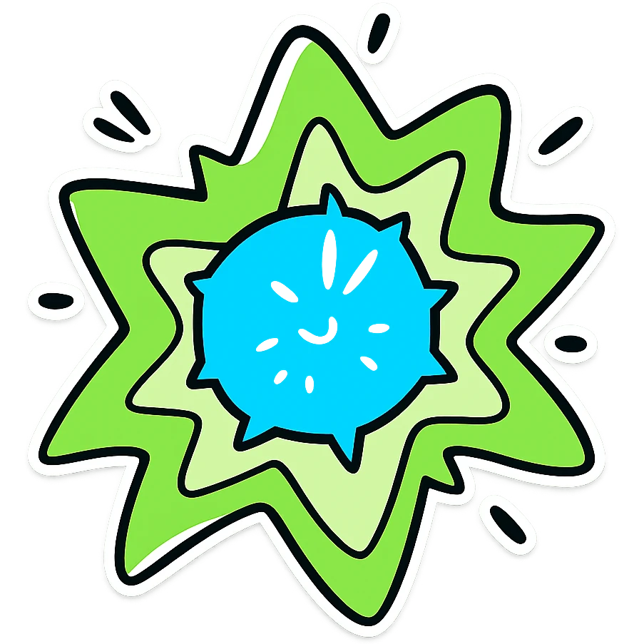 A sparkle with a blue core and green glows, more cartoonish, sticker style emoji