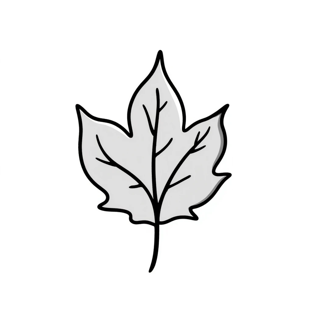 An autumn leaf with detailed veins in pastel colors (dd9fb0, ffc6d3, a3bfc9, c4bee2, f1b091), hand-drawn doodle style emoji