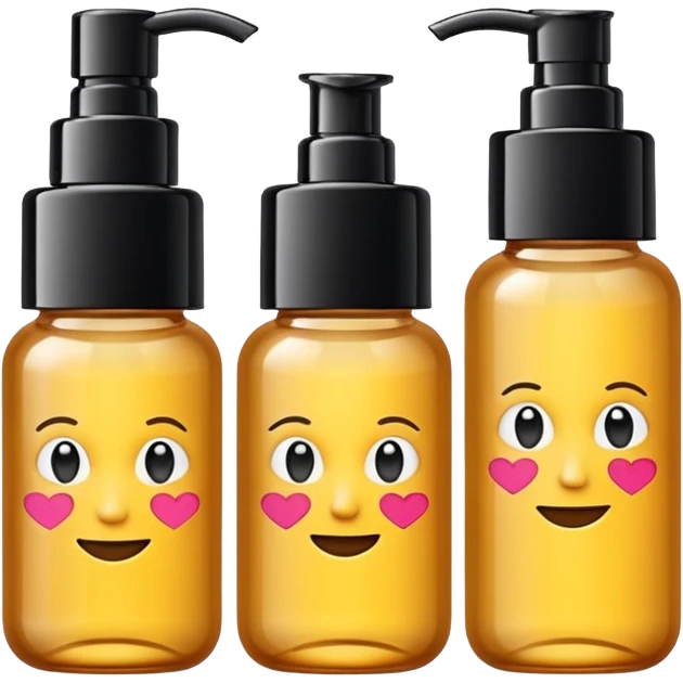 emoji of three beauty products (tube, serum, jar), wit labels, minimalistic but luxury design (realistic) emoji