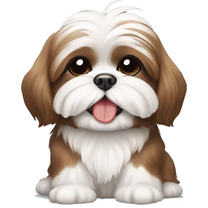Brown and white shih tzu sitting and smiling  emoji