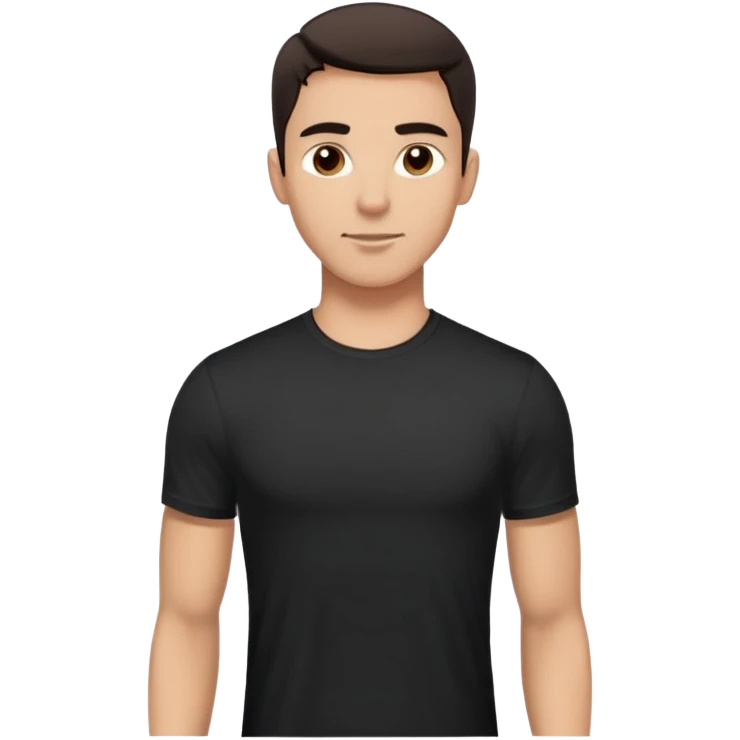 Attractive man in his 40s with youthful appearance, light brown skin, elongated face, defined jawline, medium dark eyes, arched eyebrows, straight nose, handsome friendly expression, short dark hair styled upward, athletic build, wearing a fitted black t-shirt emoji