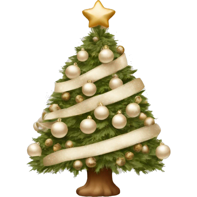 flocked christmas tree with beige and white ornaments and leopard print ribbon  emoji