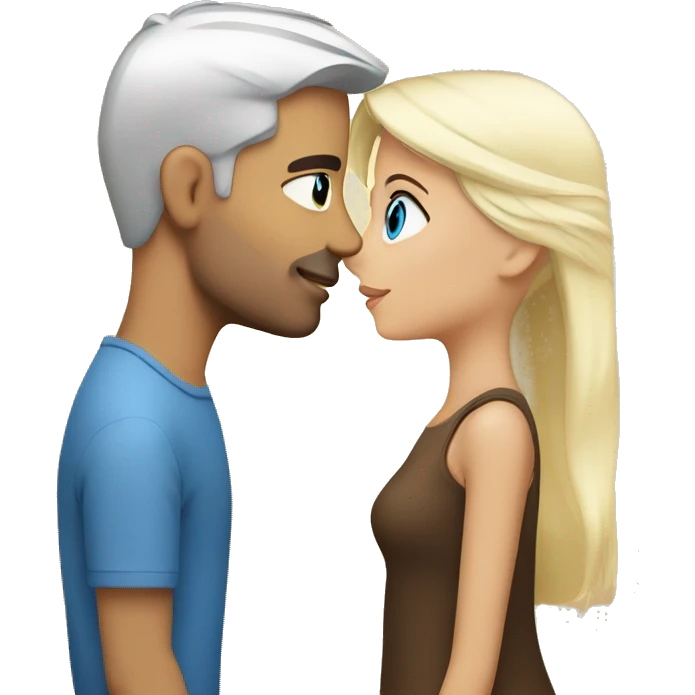 Blue eyed blonde man kissing a brown eyed girl with silver hair  emoji