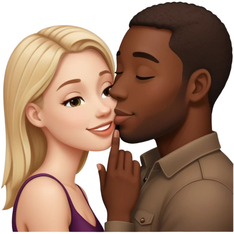 White girl and black man kissing emoji