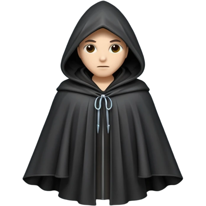 hooded cloak object icon, dark fabric cloak with deep hood, fantasy style, soft folds, 3D cartoon, mobile game icon style, centered, clean background, soft shadow, no text, no watermark
 
 emoji