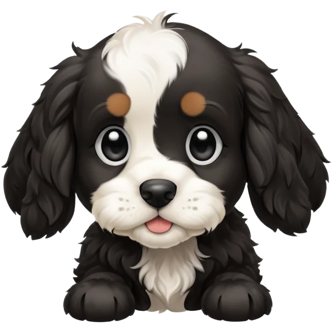 black and white Russian Cocker Spaniel puppy with a playful expression emoji